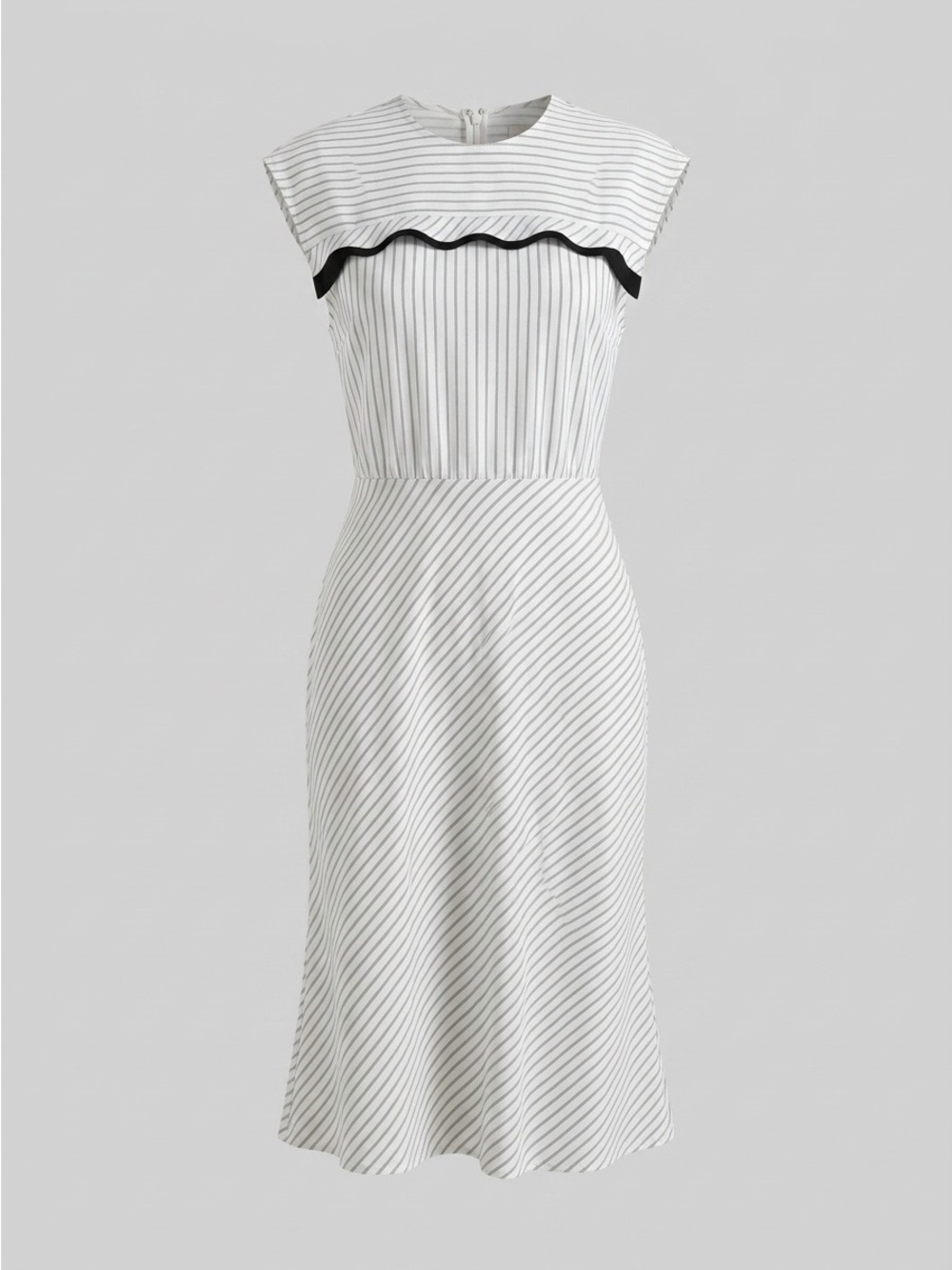 Jason Wu Career Stripped White Midi Dress with Black Trim Size 4